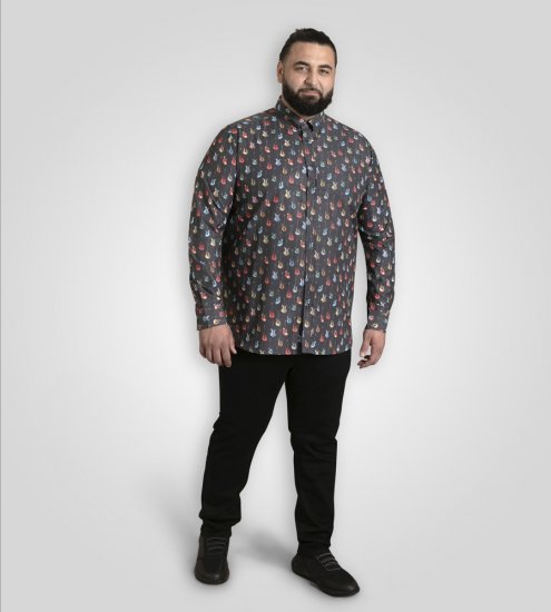 D555 Wakefield Long Sleeve AOP Guitar Printed Shirt Grey - Krekli - Krekli - 2XL-8XL