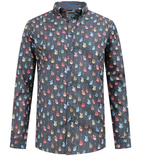 D555 Wakefield Long Sleeve AOP Guitar Printed Shirt Grey - Krekli - Krekli - 2XL-8XL