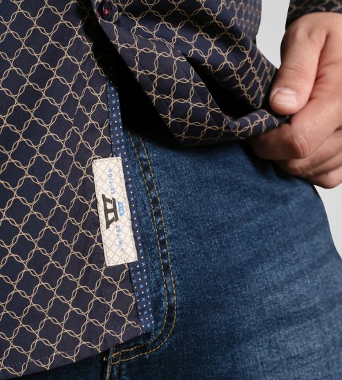 D555 Sheffield Long Sleeve AOP Micro Gold Shirt Navy - Krekli - Krekli - 2XL-8XL