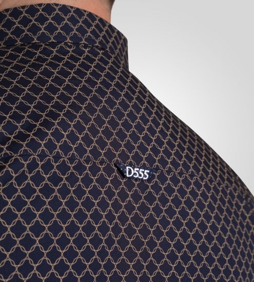 D555 Sheffield Long Sleeve AOP Micro Gold Shirt Navy - Krekli - Krekli - 2XL-8XL
