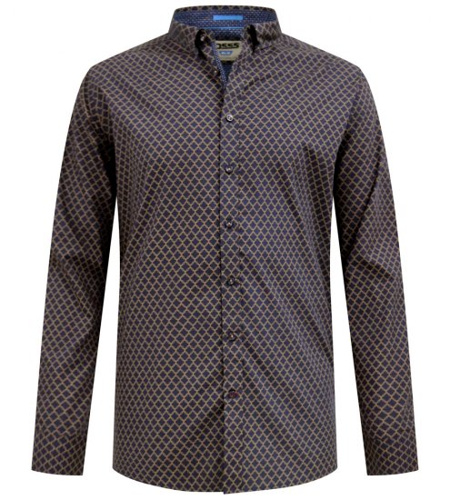 D555 Sheffield Long Sleeve AOP Micro Gold Shirt Navy - Krekli - Krekli - 2XL-8XL
