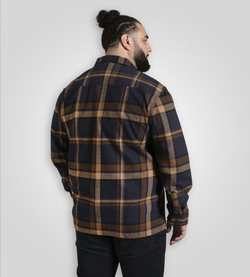 D555 Aldershot Long Sleeve Heavy Shacket Overshirt Tan/Navy Check - Krekli - Krekli - 2XL-8XL