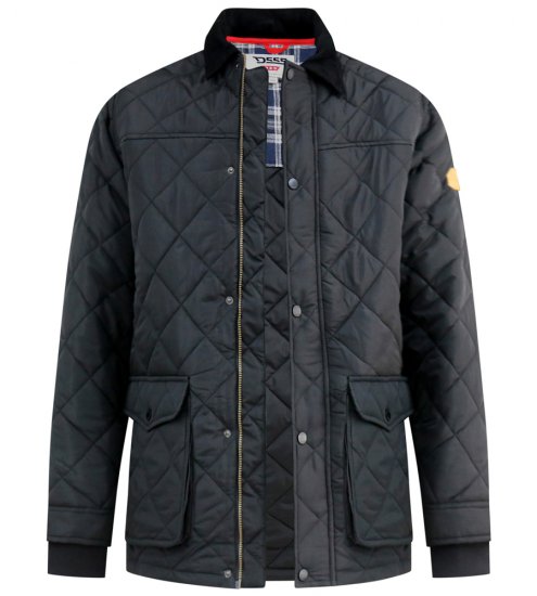 D555 Harborough Quilted Jacket with Corduroy Collar Black - Jakas & Lietus apģērbs - Jakas - 2XL-12XL