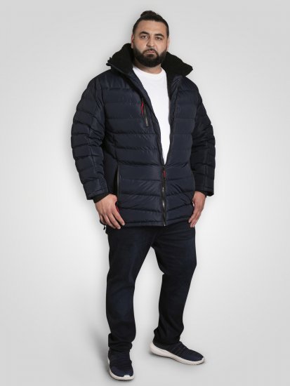 D555 Workington Polsterēta Jaka ar Kapuci un Sherpa Oderi Tumši Zila - Jakas & Lietus apģērbs - Jakas - 2XL-12XL