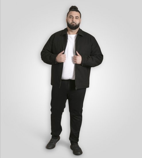 D555 Epsom Harrington Jacket with Zip Through Collared Melton Black - Jakas & Lietus apģērbs - Jakas - 2XL-12XL
