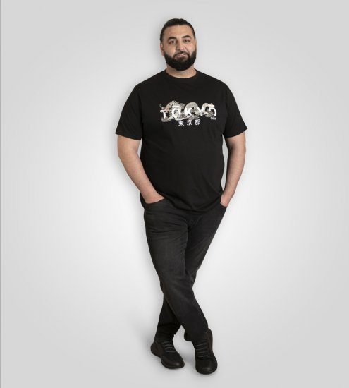 D555 Ginza Tokyo with Dragon Crew Neck T-shirt Black - T-krekli - T-krekli - 2XL-14XL