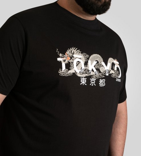 D555 Ginza Tokyo with Dragon Crew Neck T-shirt Black - T-krekli - T-krekli - 2XL-14XL