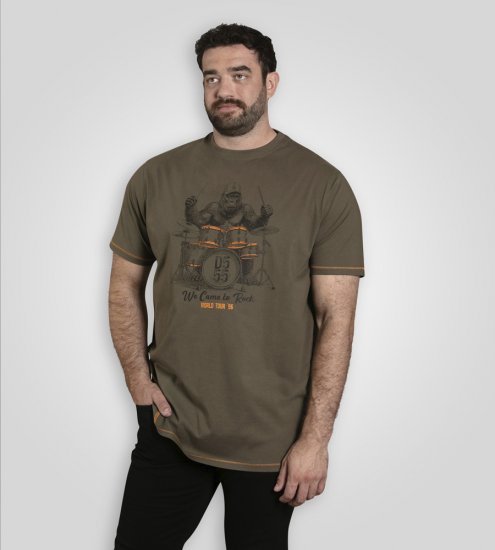 D555 Stockton Gorilla Playing Drums Crew Neck T-Shirt Khaki - T-krekli - T-krekli - 2XL-14XL