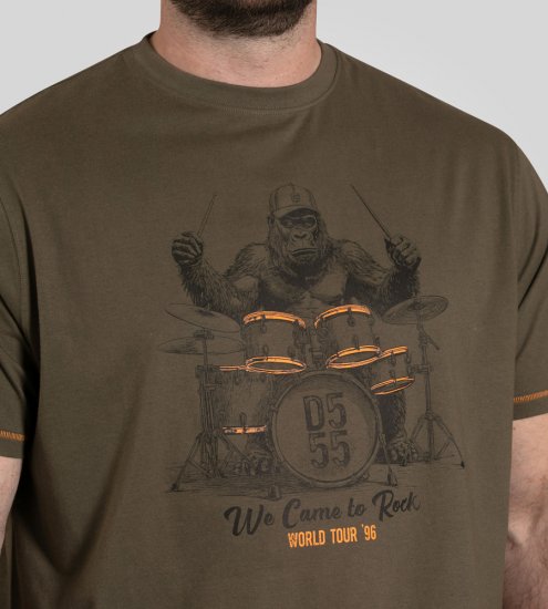 D555 Stockton Gorilla Playing Drums Crew Neck T-Shirt Khaki - T-krekli - T-krekli - 2XL-14XL