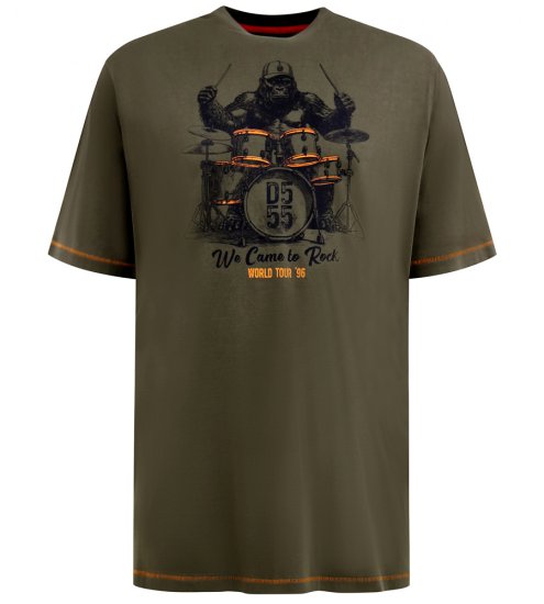D555 Stockton Gorilla Playing Drums Crew Neck T-Shirt Khaki - T-krekli - T-krekli - 2XL-14XL