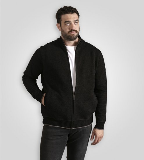 D555 Enrique Šenila Adīta Jaka ar Rāvējslēdzēju Melna - Džemperi un džemperi ar kapuci - Džemperi - 2XL-14XL