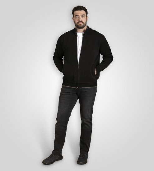 D555 Enrique Šenila Adīta Jaka ar Rāvējslēdzēju Melna - Džemperi un džemperi ar kapuci - Džemperi - 2XL-14XL