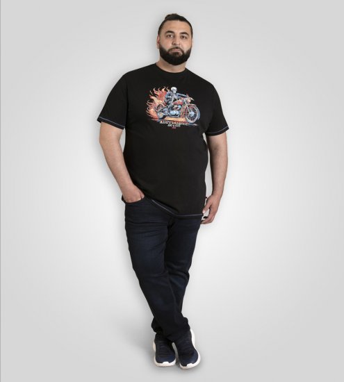 D555 Dewsbury Skeleton On Bike Crew Neck T-Shirt Black TALL SIZE - VĪRIEŠU APĢĒRBS MT-6XLT - Apģērbs gariem vīriešiem