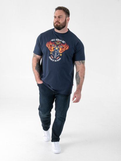 D555 Hockney T-krekls ar Motocikla Apdruku Tumši Zils - T-krekli - T-krekli - 2XL-14XL