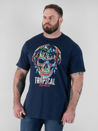 D555 Linton T-krekls ar Daudzkrāsainu Galvaskausa Apdruku Tumši Zils - T-krekli - T-krekli - 2XL-14XL