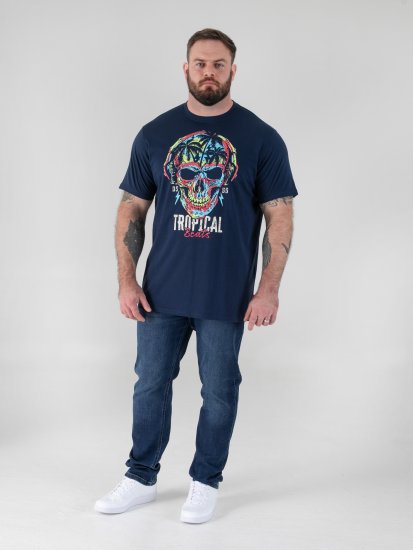 D555 Linton T-krekls ar Daudzkrāsainu Galvaskausa Apdruku Tumši Zils - T-krekli - T-krekli - 2XL-14XL