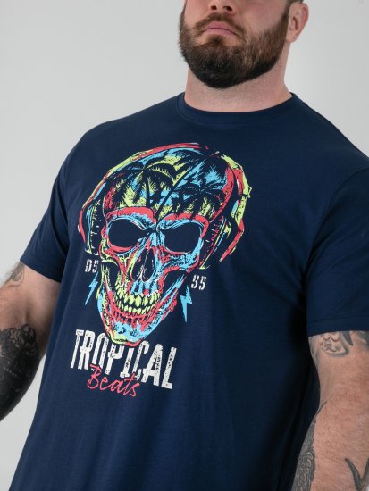 D555 Linton T-krekls ar Daudzkrāsainu Galvaskausa Apdruku Tumši Zils - T-krekli - T-krekli - 2XL-14XL