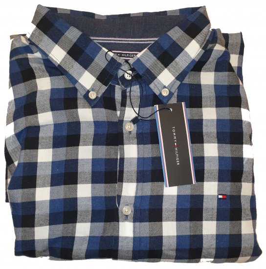Tommy Hilfiger Gingham Twill Shirt Blue - Motley trakais aprīļa izpārdošana - 