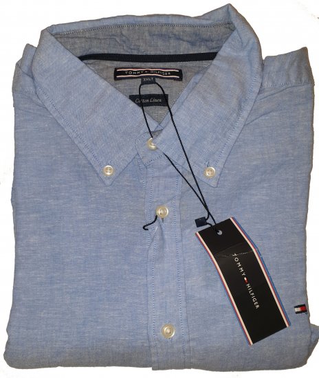 Tommy Hilfiger Cotton/linen Short Sleeve Shirt Blue - Motley trakais aprīļa izpārdošana - 