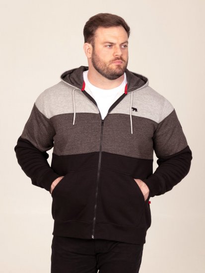 D555 Fitzgerald Zip Through Hoody With Cut & Sew Panels Melna - Džemperi un džemperi ar kapuci - Džemperi - 2XL-14XL
