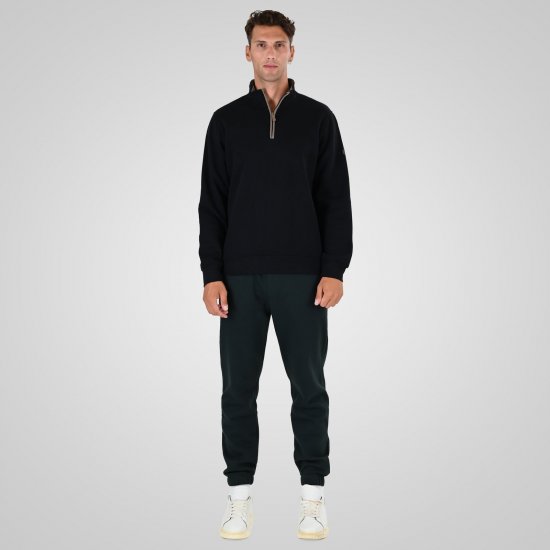 Double Outfitters MTOP-1163 Džemperis ar pusrāvējslēdzēju Melna - Džemperi un džemperi ar kapuci - Džemperi - 2XL-14XL