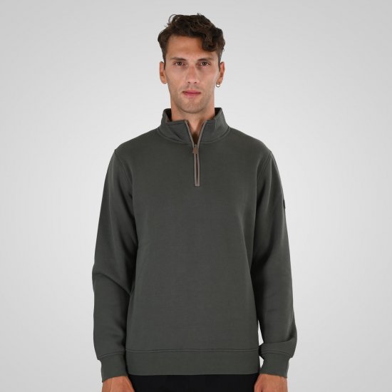 Double Outfitters MTOP-1163 Džemperis ar pusrāvējslēdzēju Haki - Džemperi un džemperi ar kapuci - Džemperi - 2XL-14XL