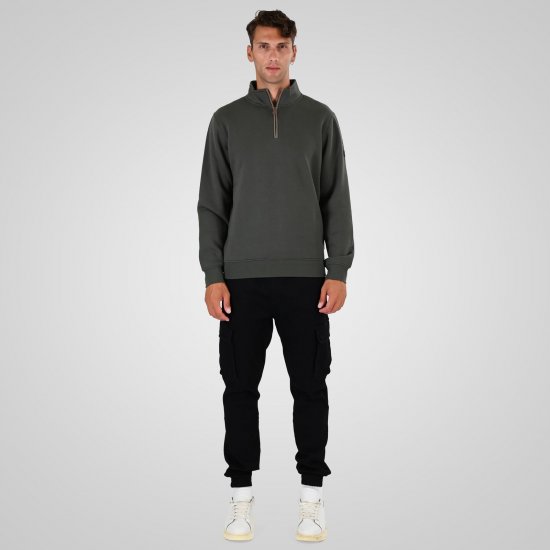 Double Outfitters MTOP-1163 Džemperis ar pusrāvējslēdzēju Haki - Džemperi un džemperi ar kapuci - Džemperi - 2XL-14XL