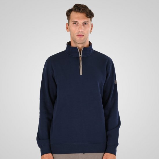Double Outfitters MTOP-1163 Džemperis ar pusrāvējslēdzēju Tumši zila - Džemperi un džemperi ar kapuci - Džemperi - 2XL-14XL