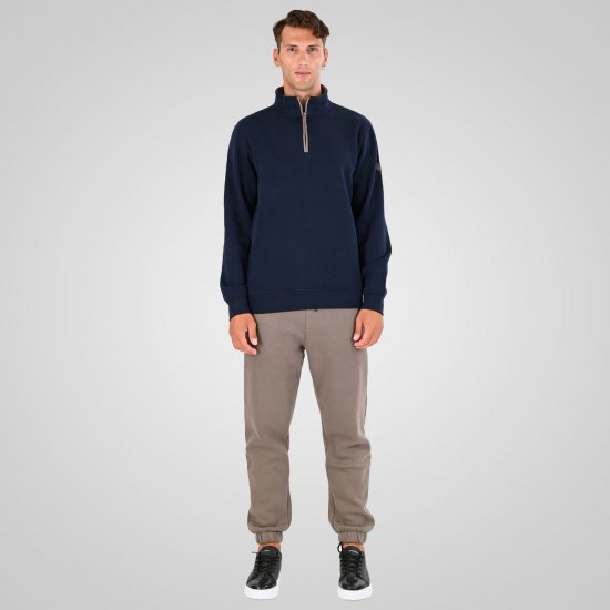 Double Outfitters MTOP-1163 Džemperis ar pusrāvējslēdzēju Tumši zila - Džemperi un džemperi ar kapuci - Džemperi - 2XL-14XL