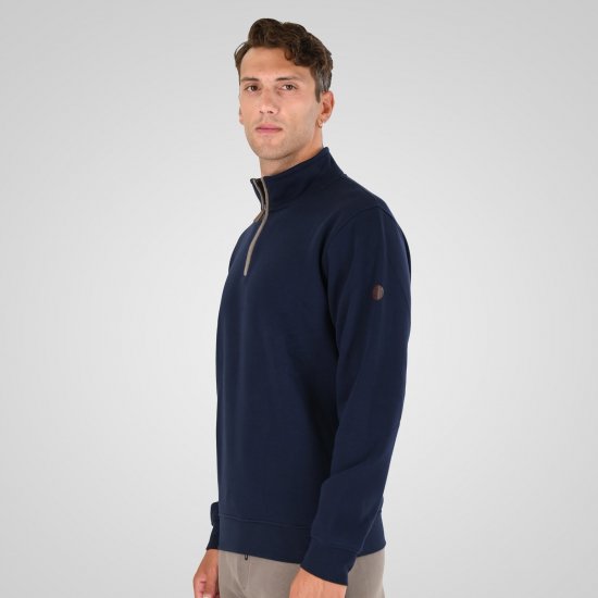 Double Outfitters MTOP-1163 Džemperis ar pusrāvējslēdzēju Tumši zila - Džemperi un džemperi ar kapuci - Džemperi - 2XL-14XL