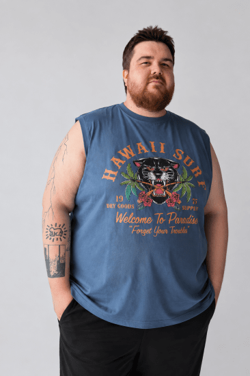 Kam Jeans 5763 Hawaii Surf Vest Vintage Indigo - T-krekli - T-krekli - 2XL-14XL