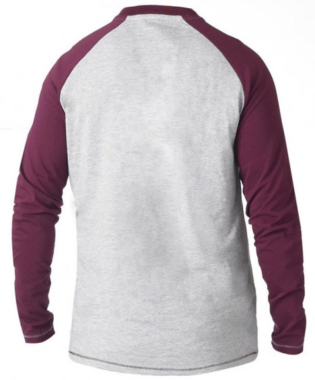 D555 KELTON Long Sleeve Raglan T-Shirt Grey/Burgundy - T-krekli - T-krekli - 2XL-14XL