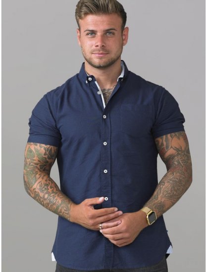 D555 Norman Short Sleeve Oxford Shirt Navy - Krekli - Krekli - 2XL-8XL