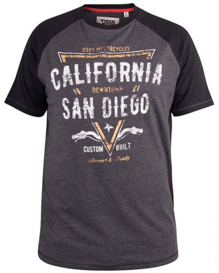 D555 Lismore Raglan Sleeve San Diego Printed T-Shirt Charcoal - T-krekli - T-krekli - 2XL-14XL