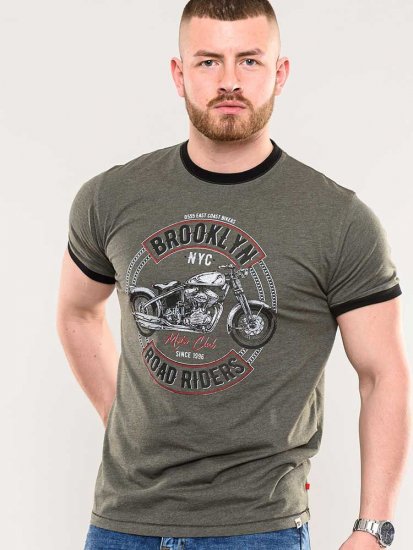 D555 Hereford Brooklyn Motorbike Printed Ringer T-Shirt Khaki - T-krekli - T-krekli - 2XL-14XL