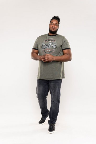 D555 Hereford Brooklyn Motorbike Printed Ringer T-Shirt Khaki - T-krekli - T-krekli - 2XL-14XL