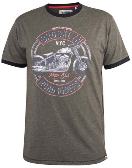 D555 Hereford Brooklyn Motorbike Printed Ringer T-Shirt Khaki - T-krekli - T-krekli - 2XL-14XL