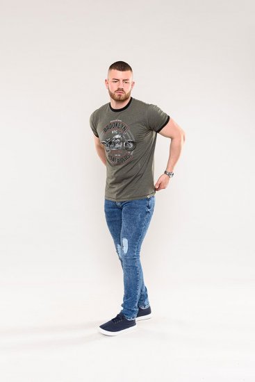 D555 Hereford Brooklyn Motorbike Printed Ringer T-Shirt Khaki - T-krekli - T-krekli - 2XL-14XL
