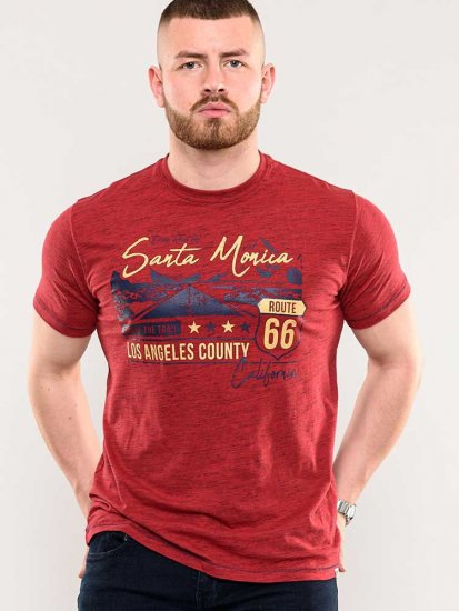 D555 Brisbane Santa Monica Route 66 Printed T-Shirt Red - T-krekli - T-krekli - 2XL-14XL