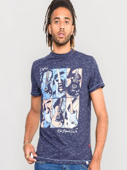 D555 Warner Guitar Printed T-Shirt Navy - T-krekli - T-krekli - 2XL-14XL