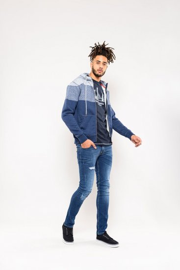 D555 Columbus Cut And Sew Panelled Zip Through Hoody Blue - Džemperi un džemperi ar kapuci - Džemperi - 2XL-14XL