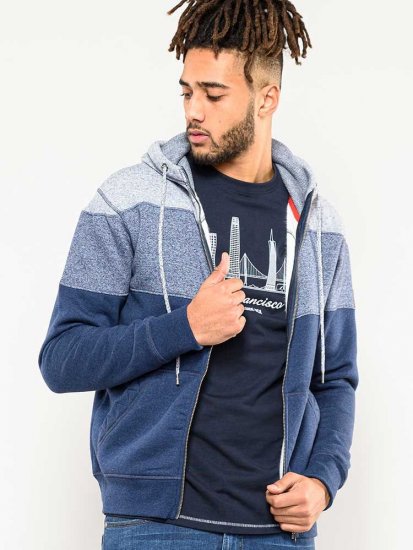 D555 Columbus Cut And Sew Panelled Zip Through Hoody Blue - Džemperi un džemperi ar kapuci - Džemperi - 2XL-14XL