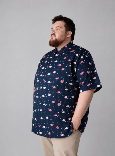Kam Jeans 6068 Flamingo Short Sleeve Shirt Navy - Krekli - Krekli - 2XL-8XL