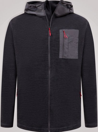 D555 Damien Micro Fleece Zip Through Hoody Melna/Pelēka - Džemperi un džemperi ar kapuci - Džemperi - 2XL-14XL