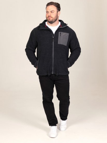 D555 Damien Micro Fleece Zip Through Hoody Melna/Pelēka - Džemperi un džemperi ar kapuci - Džemperi - 2XL-14XL