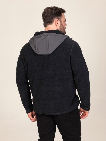 D555 Damien Micro Fleece Zip Through Hoody Melna/Pelēka - Džemperi un džemperi ar kapuci - Džemperi - 2XL-14XL