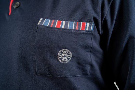 20 Nodi Long Pajamas in Stretch Fleece Cotton with Serafino Collar and Jacket with Pocket and Side Slits Navy - Pidžamas/Loungewear - Vīriešu pidžamas lieli izmēri