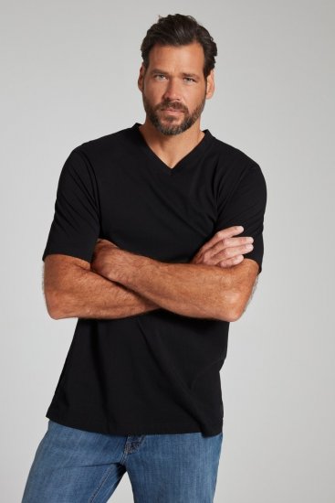JP1880 702415 T-krekls ar V veida izgriezumu Melns - T-krekli - T-krekli - 2XL-14XL