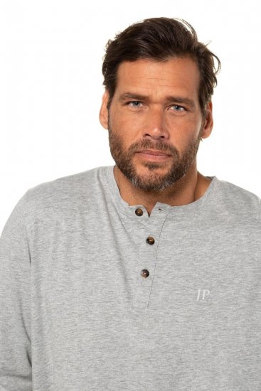 JP1880 702555 Henley T-krekls ar garām piedurknēm Pelēks melanžs - T-krekli - T-krekli - 2XL-14XL