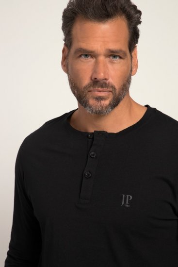 JP1880 702555 Henley T-krekls ar garām piedurknēm Melns - T-krekli - T-krekli - 2XL-14XL